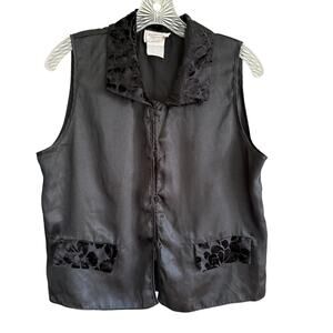 Vintage California Dynasty Vest Black Velvet Trim Goth Dark Academia Womens Sz L